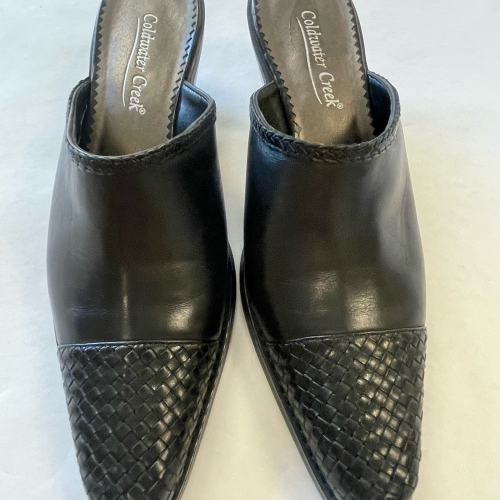 Coldwater Creek Black Leather Woven Mules